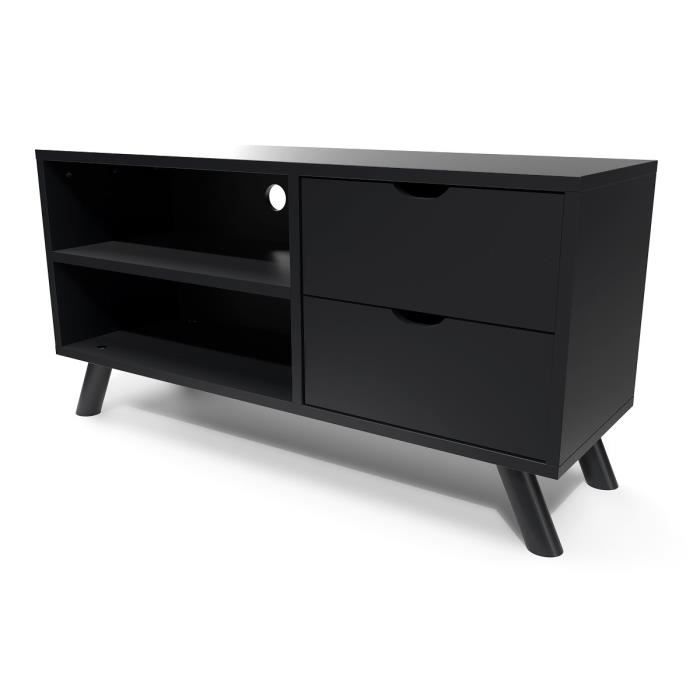 meuble tv scandinave viking bois - abc meubles - 2 tiroirs - noir