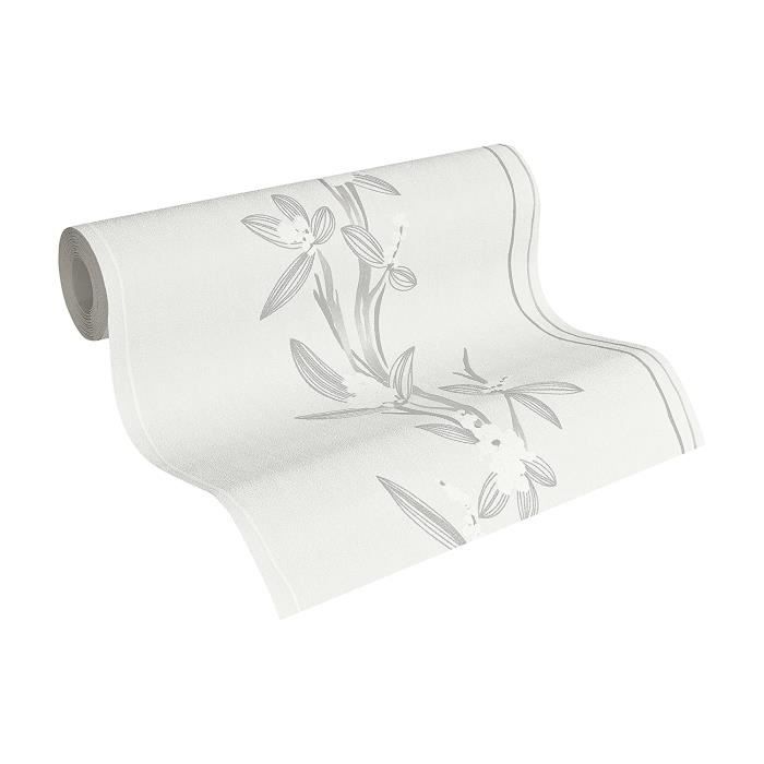 Papier Peint Intissé A.S. Creation Art Déco – Blanc Et Gris, Rouleau 10,05x0,53m