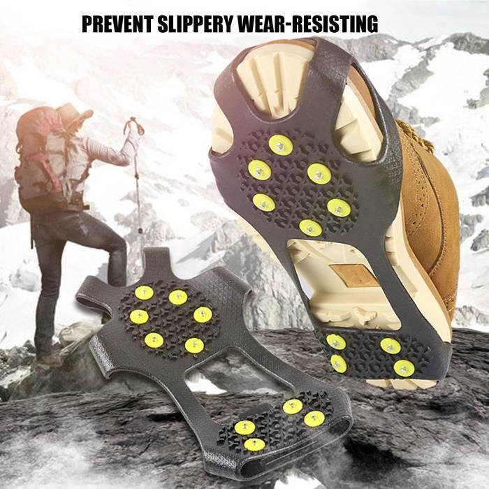 ABI Pointes antidérapantes Une paire de 10 dents antidérapantes  couvre-chaussures à crampons à glace poignées crampons XL VGEBY - Cdiscount  Sport