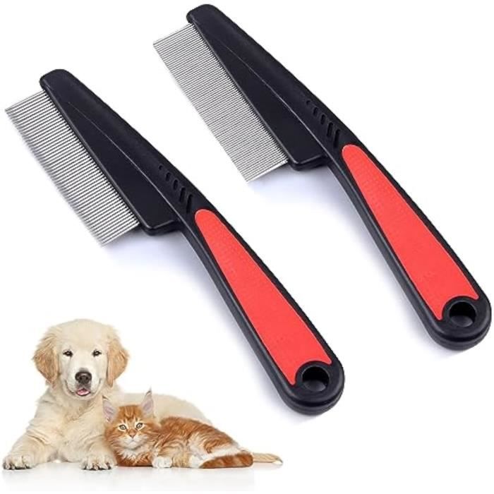 Brosse Et Peigne Anti-Puces Pour Chat - Autonettoyante, Bouton Poussoir - Pour Poils Longs Et Courts - Set 2 Brosses + 1 Peigne Fin - 7