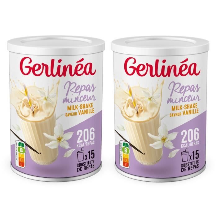 Gerlinéa - Lot de 2 Boissons Milkshake goût Vanille - Substituts de repas riches en protéines - Poudre à reconstituer - 30 repas