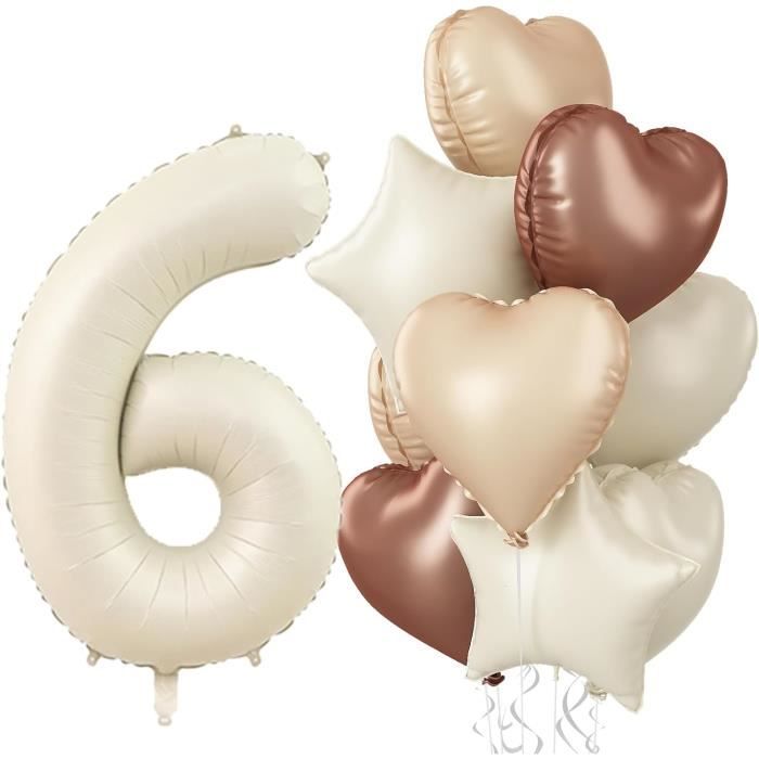 3 grands ballons aluminium coeur marron, nude et ivoire
