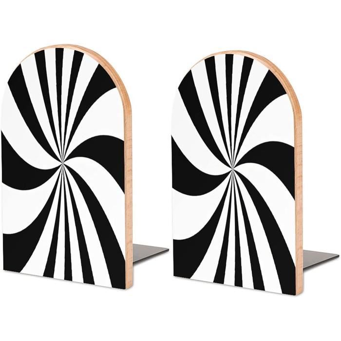 Serre-livres Décoratif En Bois - Motif Océan Japonais - Base Métal Antidérapante - Lot De 2