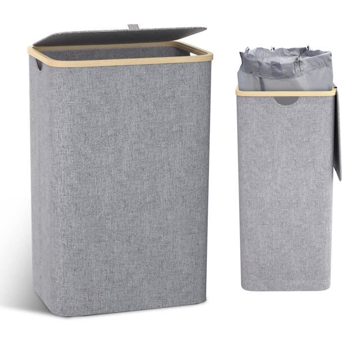 Panier à Linge 100L Avec Couvercle - Pliable, Bambou, Sac Amovible | Pour Maison, Salle De Bain