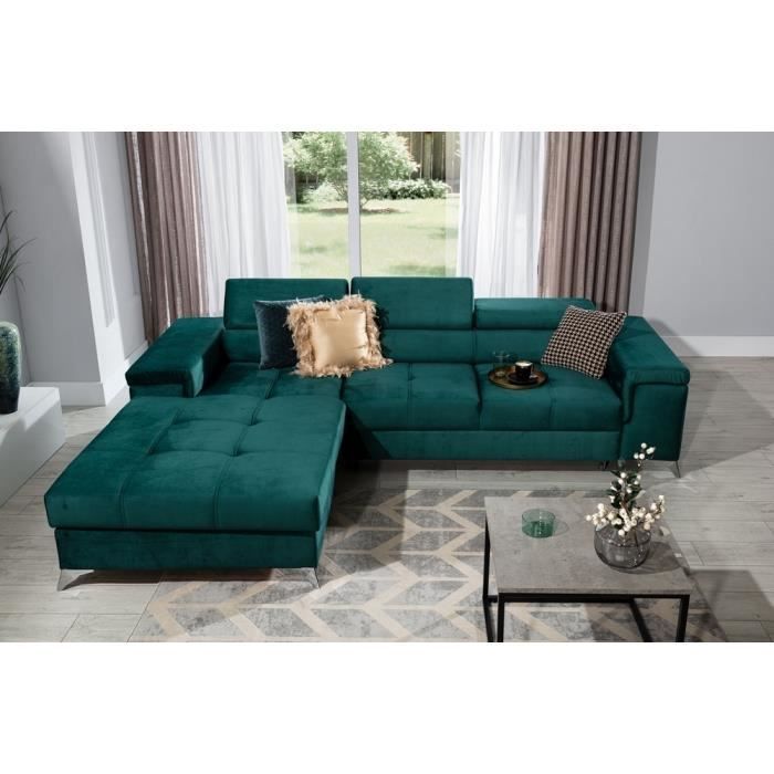 Canapé dangle convertible en tissu luxe 5 places RICHARD couleur vert angle gauche