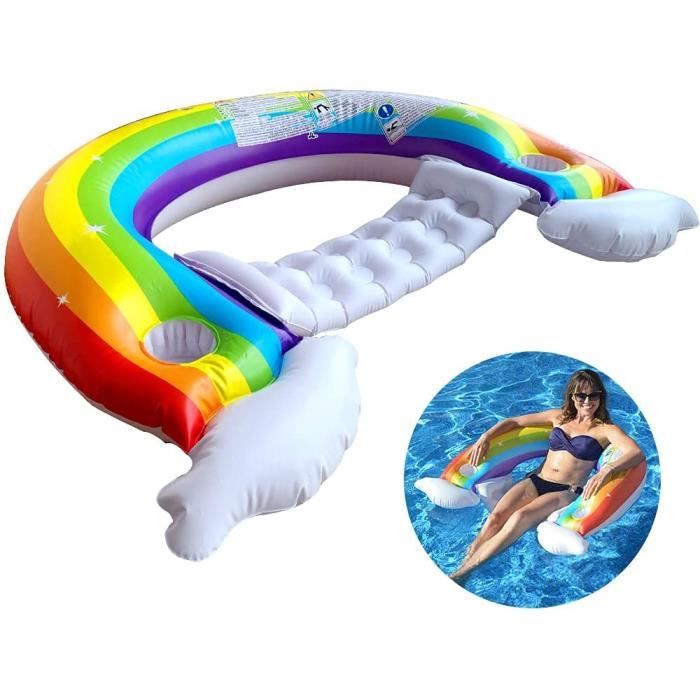 KeWinPool Float Rainbow Pool Lounger, Chaise gonflable Float avec 2