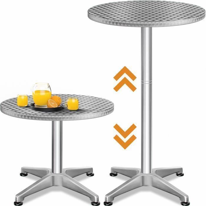 casaria® table de bar bistrot ronde diamètre 60 cm hauteur réglable 70 cm / 115 cm 2 en 1 en aluminium mange debout