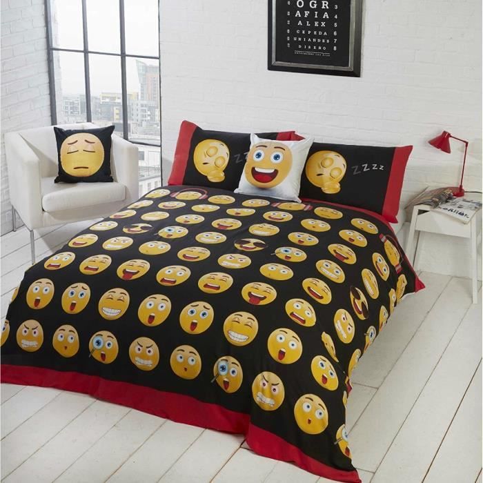 Housse De Couette Enfant 90x190 Cm Smiley Gris - Microfibre Douce, Fermeture éclair, 2 Taies D’oreiller | Parure De Lit 1 Personne