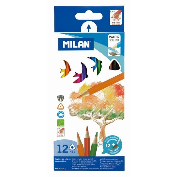 12 crayons de couleur aquarellables MILAN + 1 pinceau Cdiscount Beaux