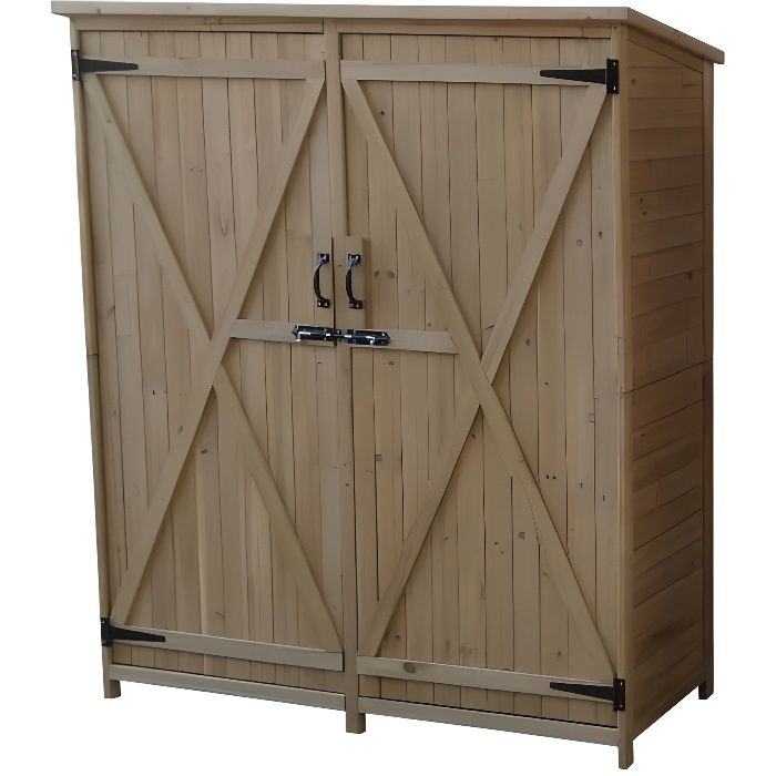 armoire de rangement jardin gardiun sundy - bois massif - 140x50x162 cm - imperméable à l'eau et aux intempéries
