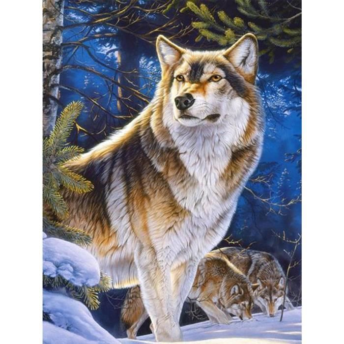 AYAOYANGGO Kit Point De Croix Complet Montagne Enneigée Et Loup – 11CT 40x50cm Pré-Imprimé Estampillé, Broderie Pour Adultes Et Débutants