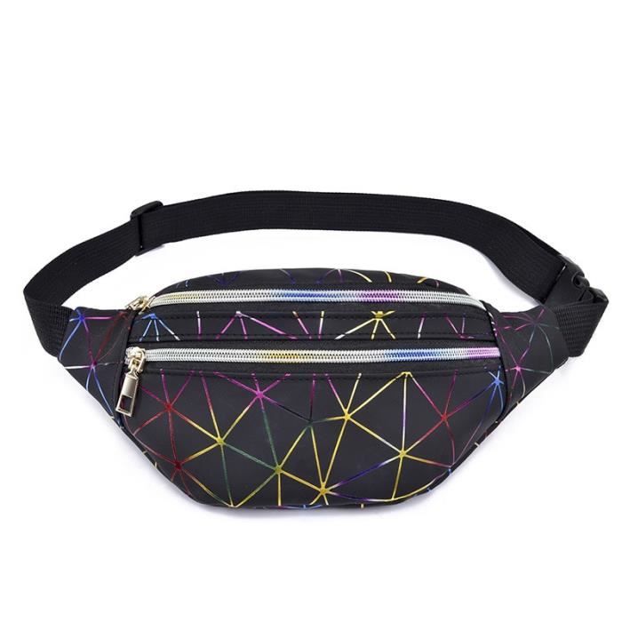 2Pcs Sac Banane Holographique Géométrique Laser Coloré Brillant - Étanche, Voyage Et Sport