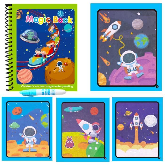 Livre De Coloriage à L'eau Réutilisable - 5 Thèmes Enfants + Stylos à Eau - Jeu Éducatif Sans Tache
