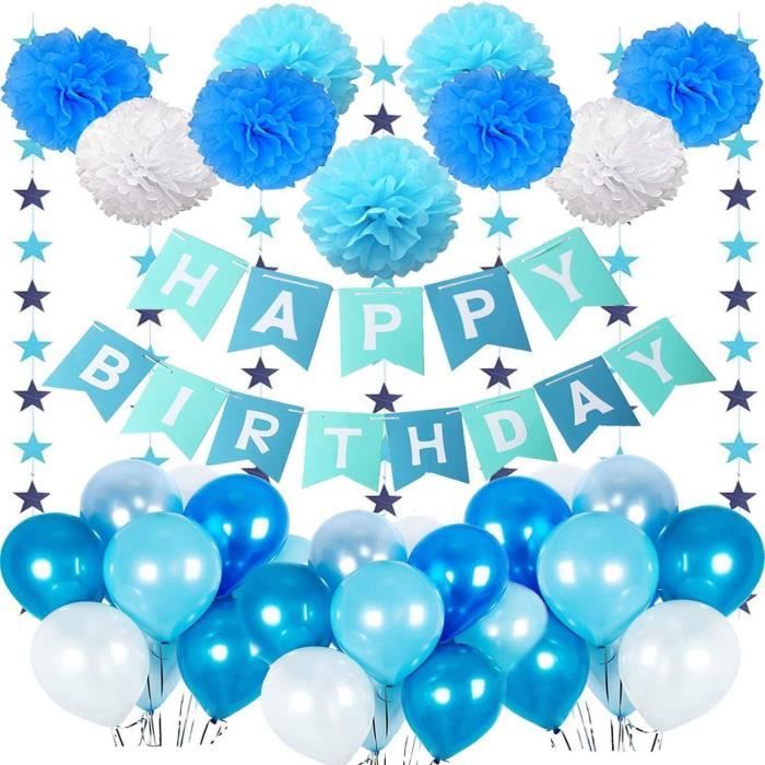 Bannière Joyeux 1er Anniversaire party boys décoration bleu poudre