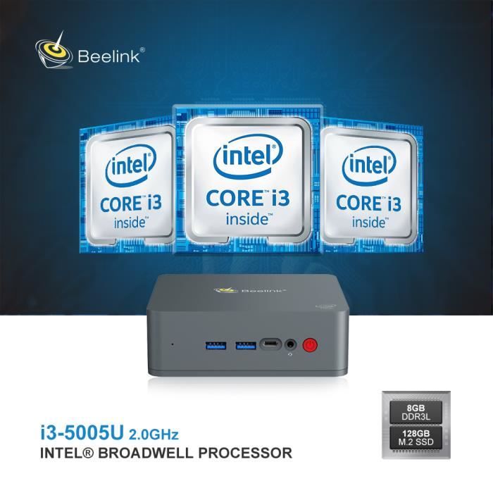 Achat Ordinateur de bureau Beelink U55 Windows 10 Mini PC,Intel Core I3 5005U with Intel HD Graphics 5500/8GB RAM+128GB SSD pas cher