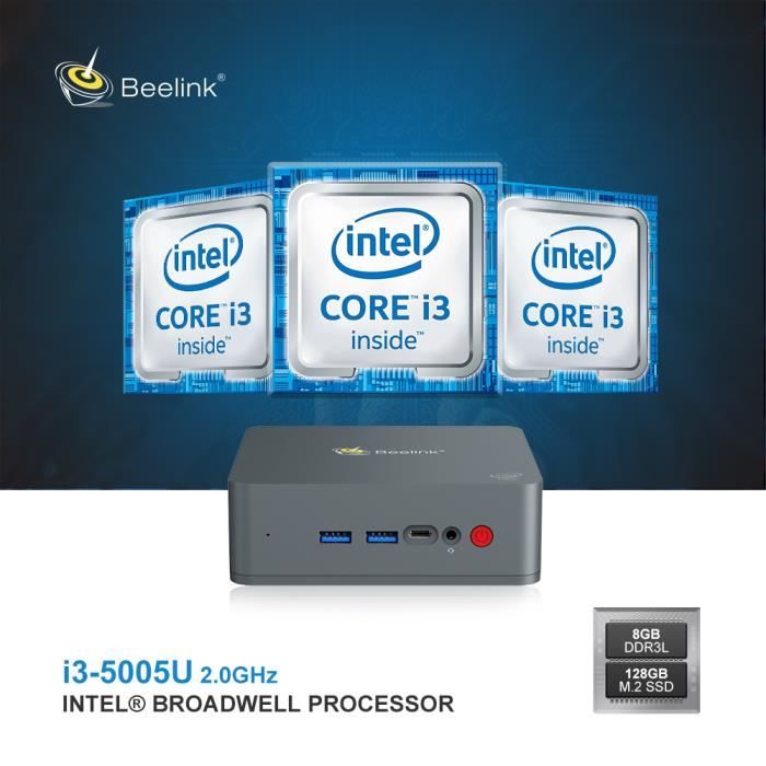 Vente Ordinateur de bureau Beelink U55 Windows 10 Mini PC,Intel Core I3 5005U with Intel HD Graphics 5500/8GB RAM+128GB SSD pas cher Vente Ordinateur de bureau Beelink U55 Windows 10 Mini PC,Intel Core I3 5005U with Intel HD Graphics 5500/8GB RAM+128GB SSD pas cher