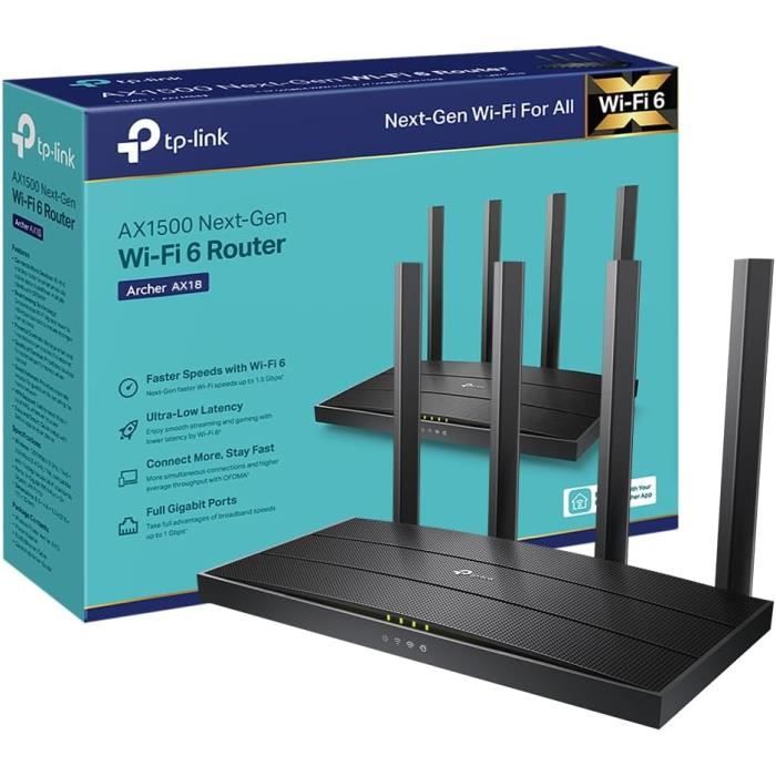 Routeur Wifi 6 , Routeur Wifi Ax 1500 Mbps BiBande, Wifi 6, 4 Ports Gigabit, 4 Antennes À Haute