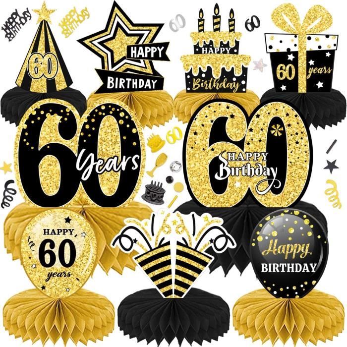 Lot de 9 décorations de 60e anniversaire pour hommes et femmes, centres