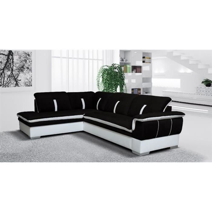 Canape D Angle Convertible Emma Tissu Noir Et Blanc Angle