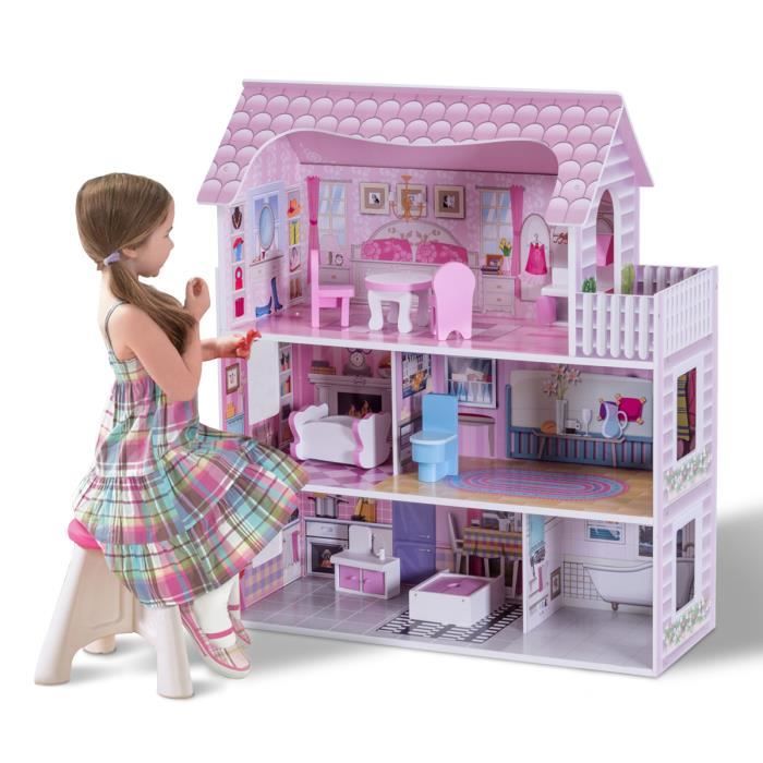 Costway Maison De Poupee En Bois Maison De Reves Avec Accessoires