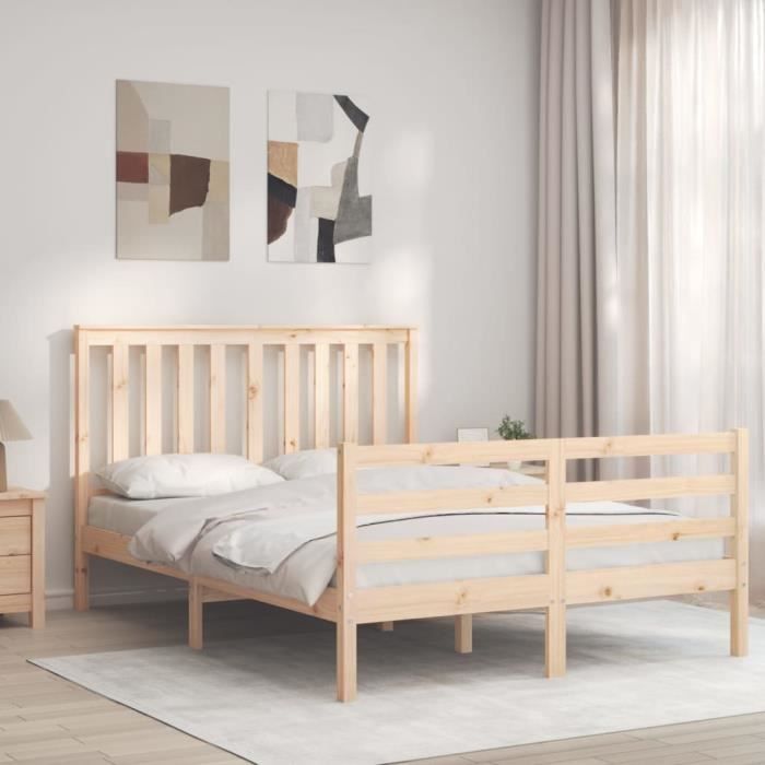 cadre de lit avec tête de lit en bois massif - dioche - 120x200 cm - style campagne