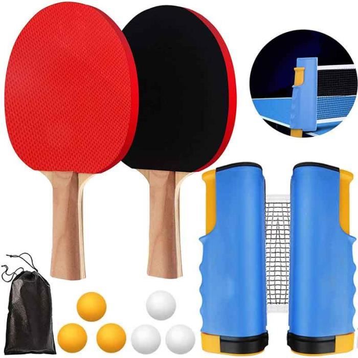 Set Raquettes Ping Pong Professionnel Avec Filet, 2 Raquettes, 6 Balles Et Sac