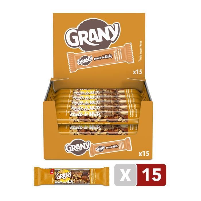 Grany De Lu - 15 Barres aux Amandes Cacahuètes et Chocolat - Format Pocket - (15x35g)