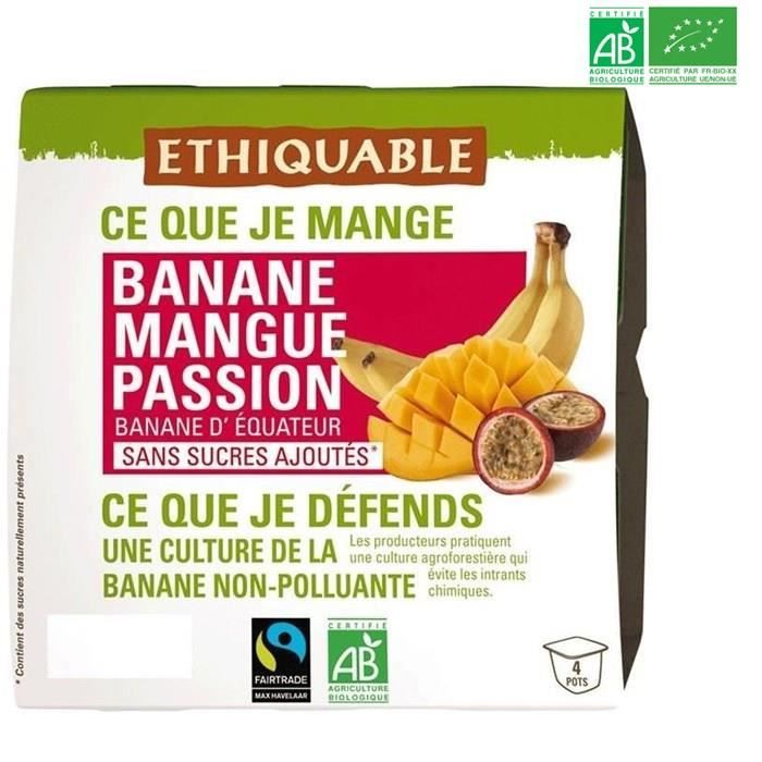 Purée banane mangue passion bio 4 x 100 g Ethiquable Achat / Vente