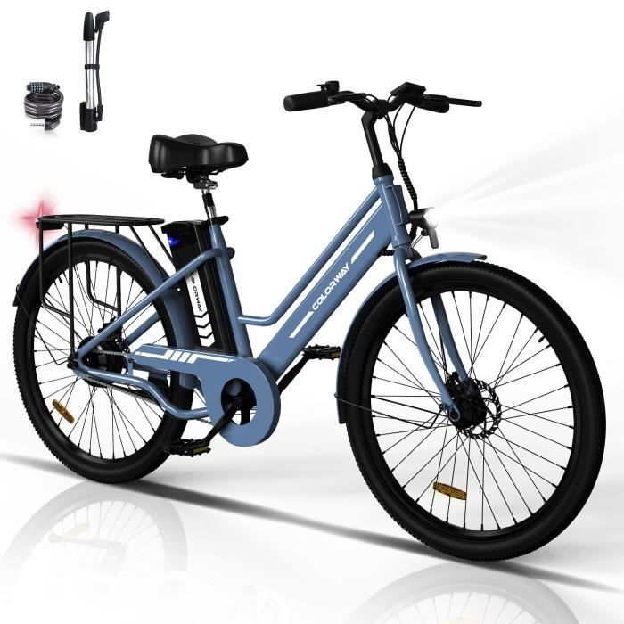 Velo electrique VAE COLORWAY 26 Bleu Moteur 250W Batterie Lithium Amovible 36V 12Ah Pedalage Assiste Cdiscount Sport
