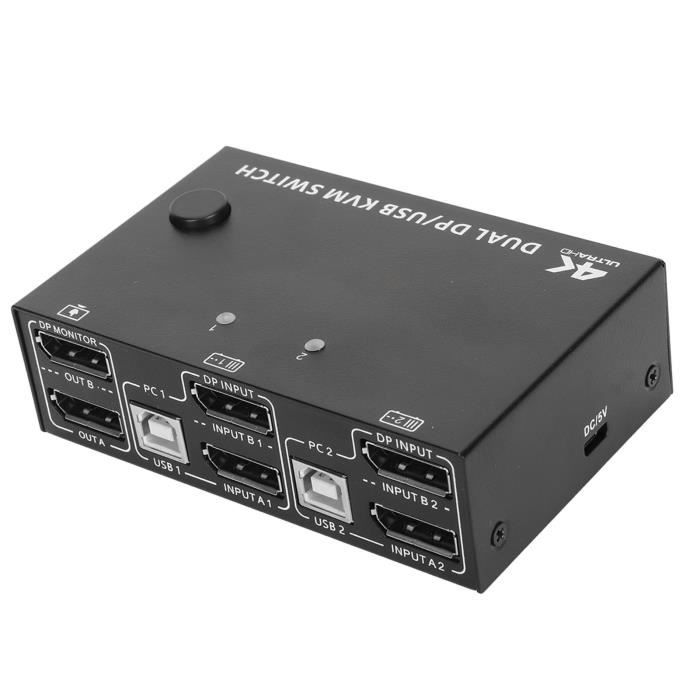 Commutateur KVM Double écran HDMI Et DisplayPort — Contrôle 2 PC Avec 1 Clavier/souris | 4K 60Hz | 2 Entrées/sorties