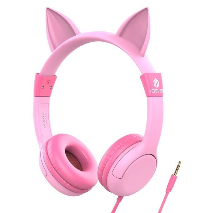 Ecouteurs pour Enfants à l/'Oreille pour Avion iClever Casque Audio Enfant Régulateur de Volume avec Micro Pliable Câble Auxiliaire en Nylon de 3.5 mm École