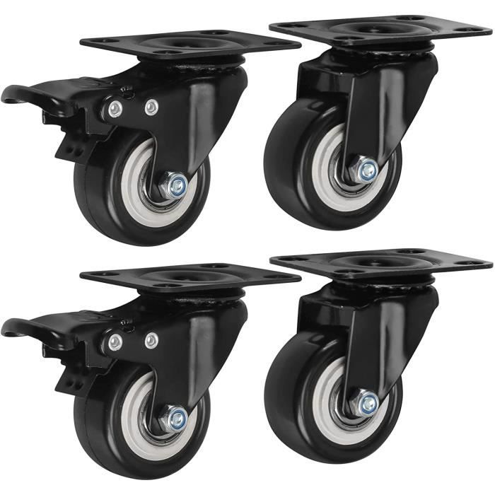 Roulettes Pivotantes pour Meubles sur Parquet Roues industrielles jusqu'à 200kg Stratifié ou Carrelage Lot de 4 Noir Roulettes Pivotantes 50mm 16 Vis Noir 