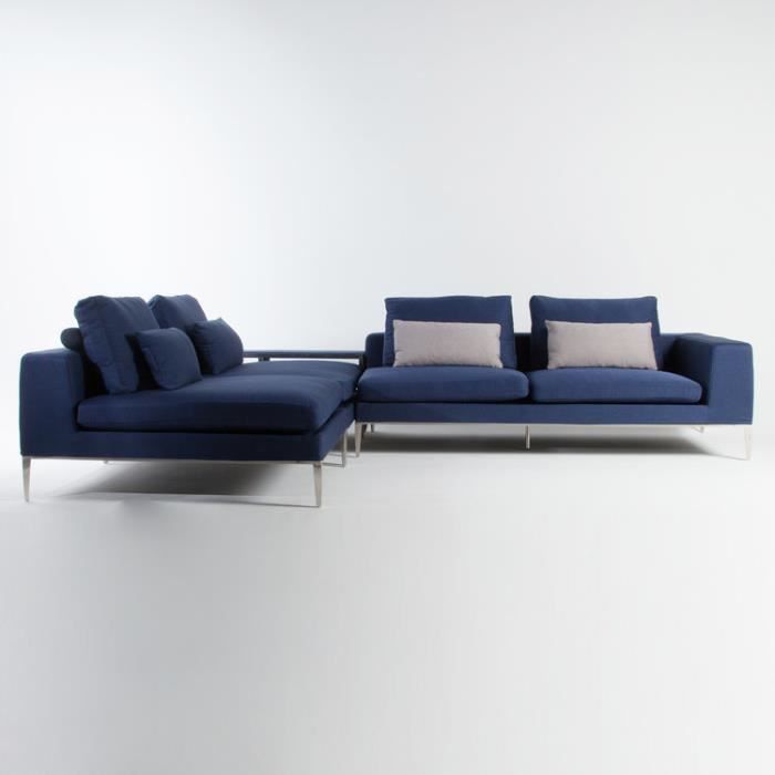 Canape D Angle Modulable Tissu Bleu 4 Places Avec Pieds Metal