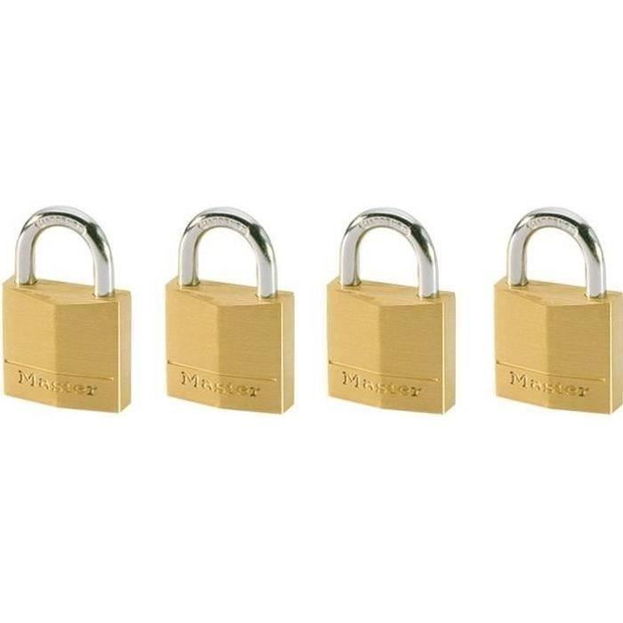 Cadenas en laiton 30 mm s'entrouvrant - MASTER LOCK - Lot de 4 - Jaune - A clé - Diamètre de l'anse