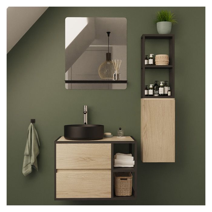 Ensemble meuble simple vasque EDISSON 70 cm + vasque + miroir + colonne Ensemble meuble simple vasque EDISSON 70 cm + vasque + miroir + colonne