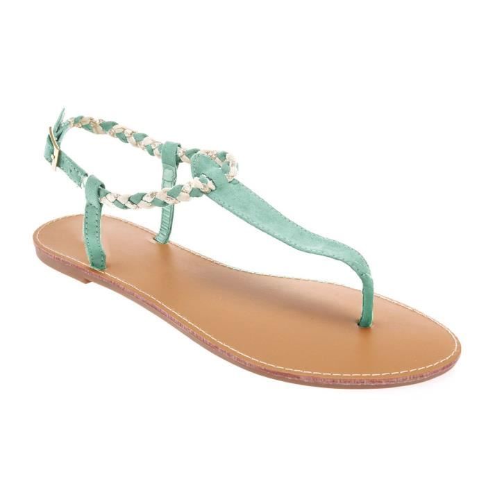 Nu pieds femme LA MODEUSE vert d eau bride tress e en simili