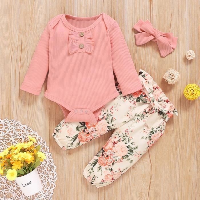 Body bebe fille a manches longues a volants et pantalon a fleurs pour tout petits Rose Rose Cdiscount Pret a Porter