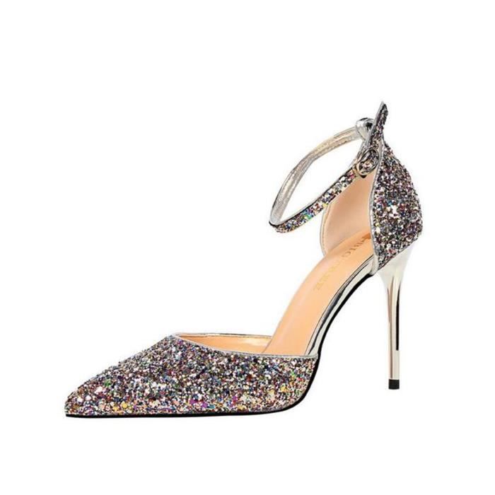Escarpins Femmes Sparkle Bride Cheville Chaussures Bout Pointu Ferme Mary Janes Talon Haut Aiguille Partie Soiree Multicolore Achat Vente Talons hauts feminins exquis pas cher Cdiscount