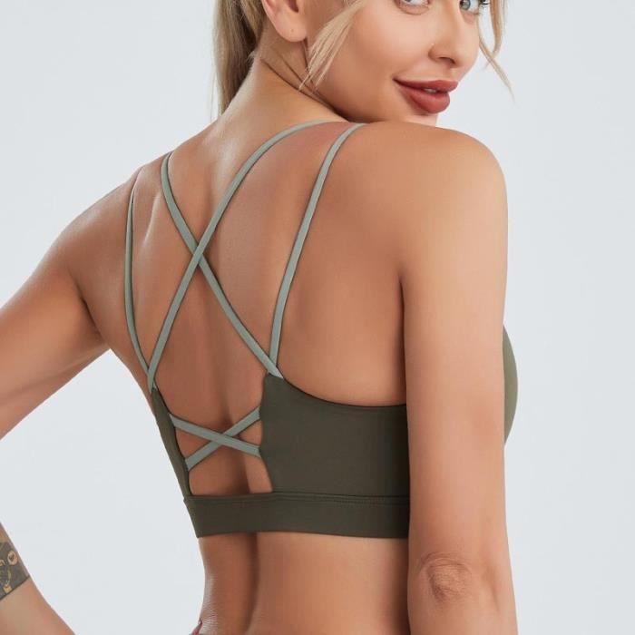 Brassiere de Sport Femme Vert Militaire Dos Croise Coussinets Amovibles Sans Armature Vert militaire Cdiscount Sport