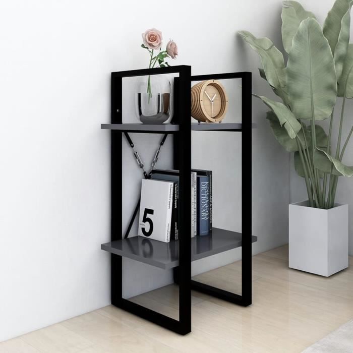 LVL - MEUBLE ETAGERE - Bibliothèque à 2 niveaux Gris 40x30x70 cm Aggloméré(9843)