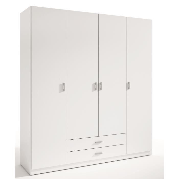 Armoire avec 4 portes et 2 tiroirs coloris Blanc, L1980 x H2155 x P526