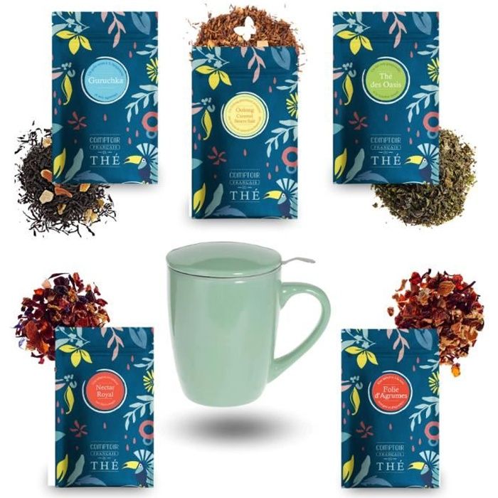 Comptoir français du thé - Assortiment de thés et infusions et sa tisanière  (tasse à infuser) - coffret cadeau - Cdiscount Au quotidien
