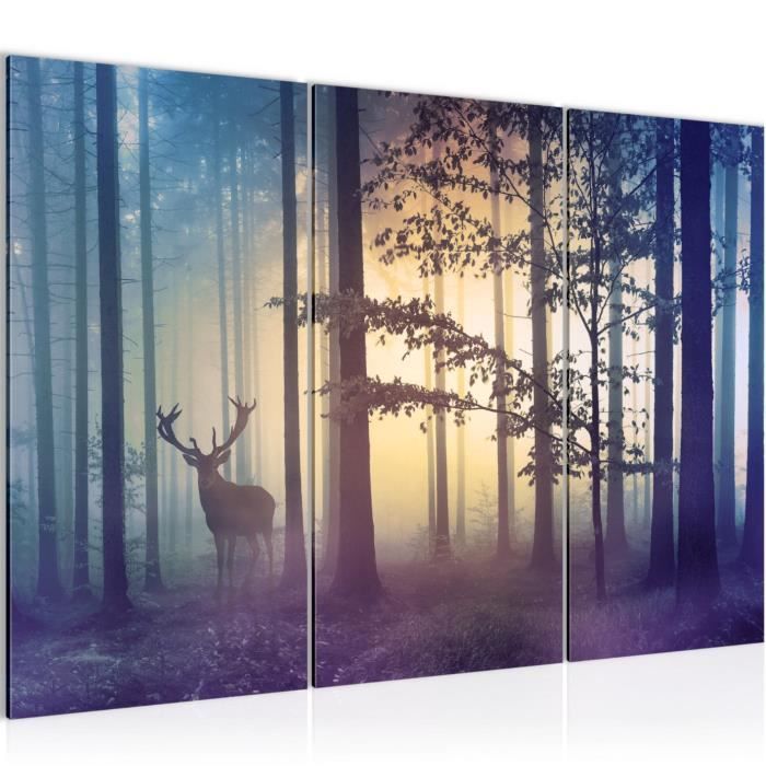 Tableau Toile Cerf En Forêt - 50 X 70 Cm - Décoration Murale Moderne Nature