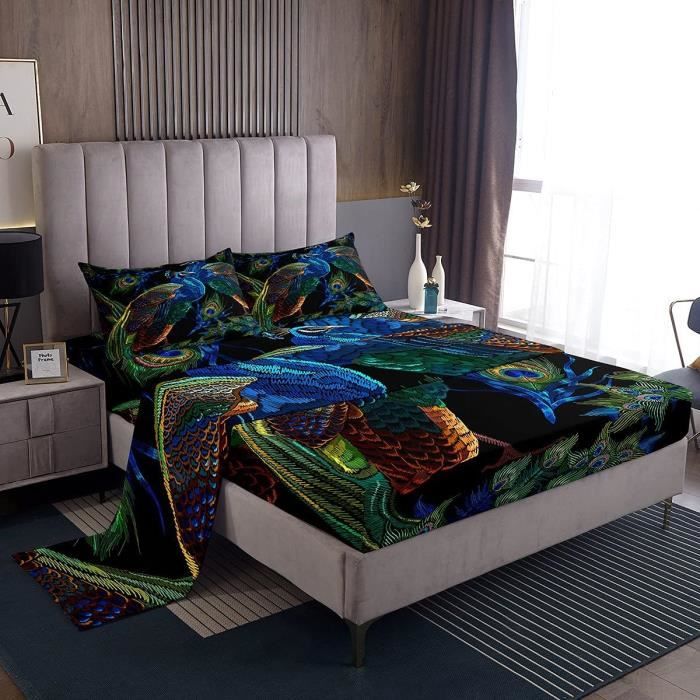 Homiest Drap plat en satin vert noirâtre - Literie de luxe et ultra