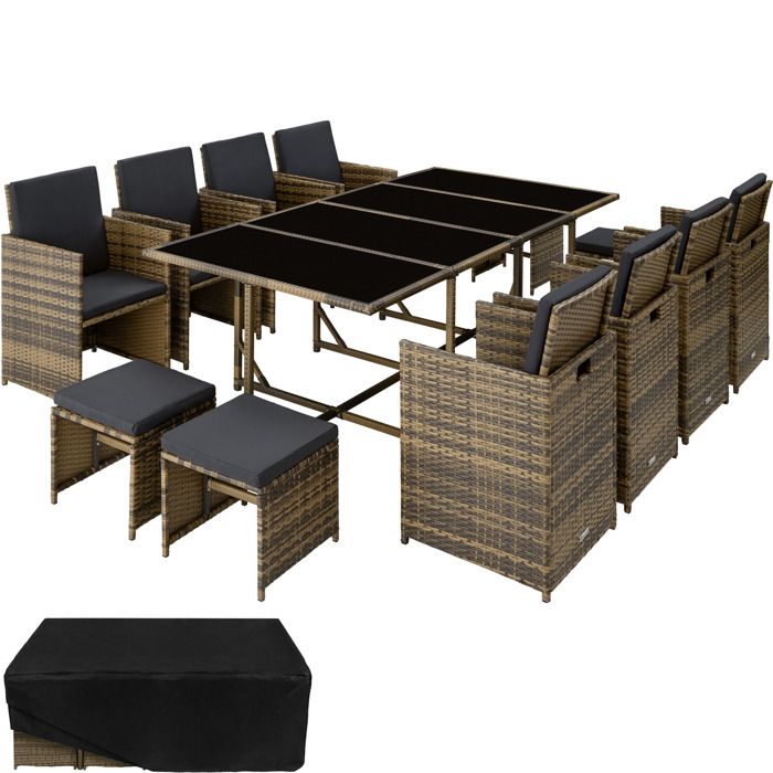 salon de jardin palma 12 places avec housse de protection variante 2 marron naturel cdiscount jardin