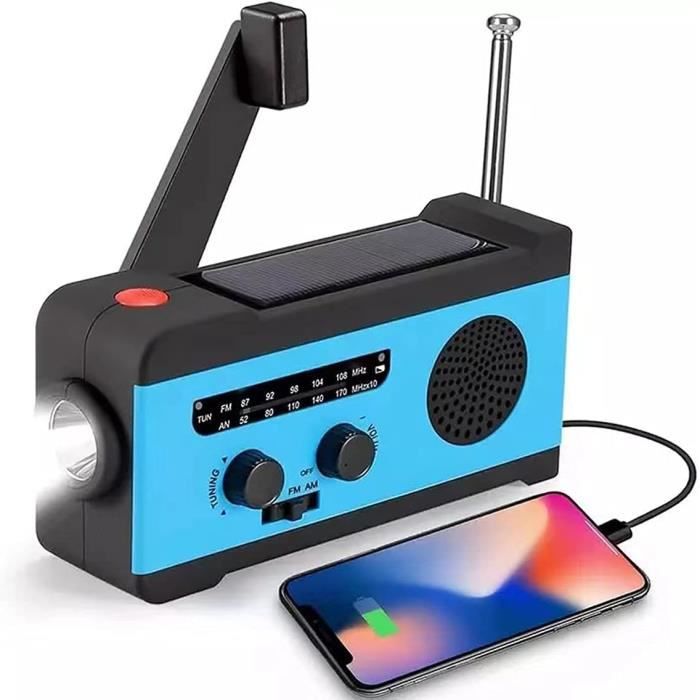 Radio De Secours SOS – Bluetooth, Manivelle, AM/FM, Lampe Torche, Chargeur Portable