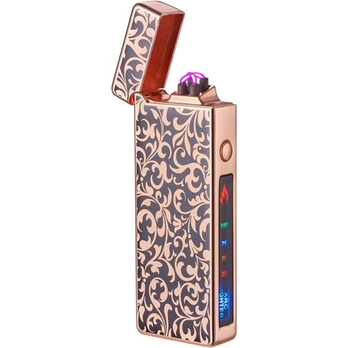 Briquet Électrique USB Rechargeable Double Arc Plasma - Coupe-Vent Sans Flamme Avec Indicateur Batterie