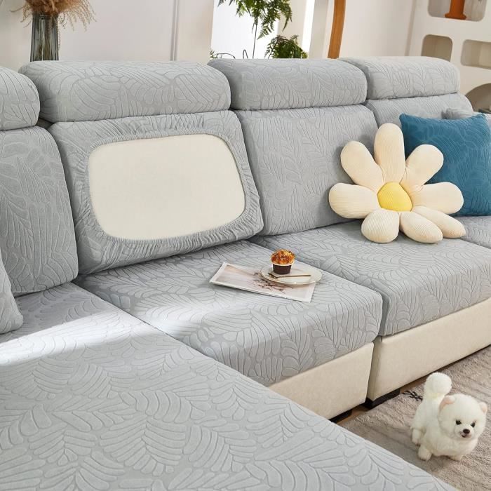 Housse De Coussin De Canapé Extensible En Velours Gris Rayé - Lot De 3 (Canapé 3 Places)