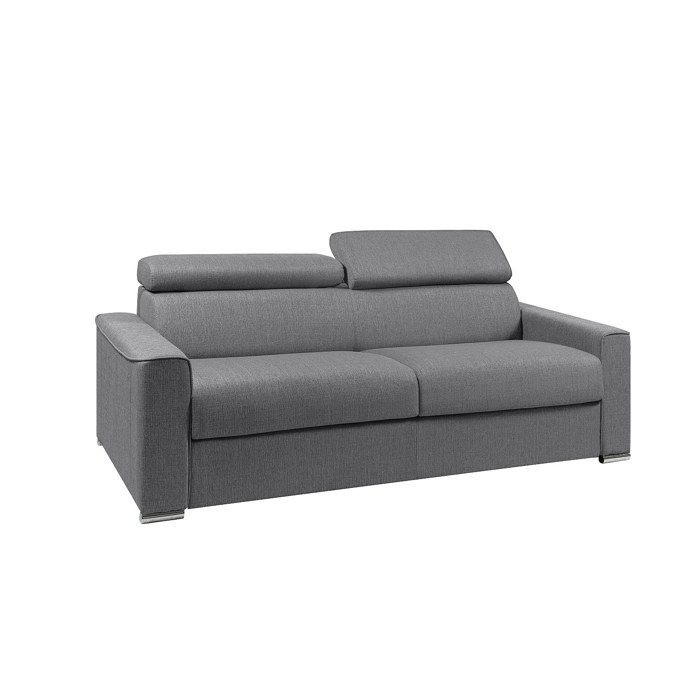 Canapé 4 places convertible express en tissu gris - couchage lattes larges 160 cm - Matelas 22 cm avec mémoire de forme VIZIR