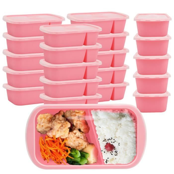 20 pcs bento lunch box jetable- adaptée pour micro-ondes et congélateur-boite repas en plastique étanche avec couvercles